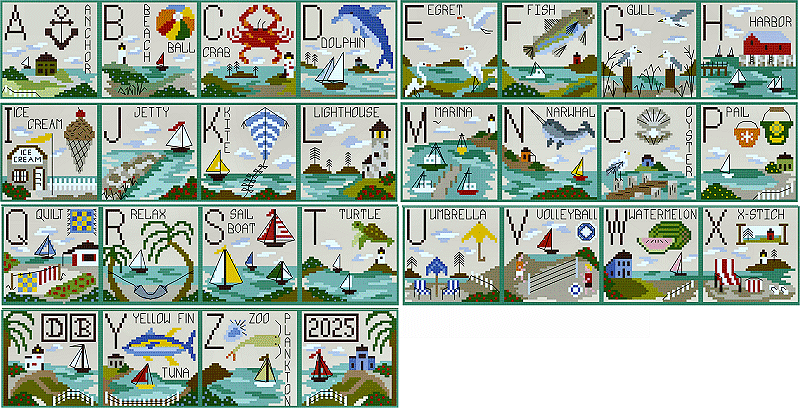 Seaside Alphabet Sampler Stitch-Along Complete Set from By the Bay Needleart