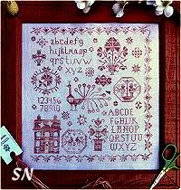 Pink Peacock Sampler from Pansy Patch Quilts and Stitchery - click to see more